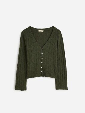 Madewell Basket-Weave Stitch Long-Sleeve Sweater Tee in Dark Loden Green S